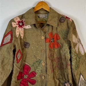 Embroidered Jacket in Olive Green with Gorgeous Flowers & Design. Great price!